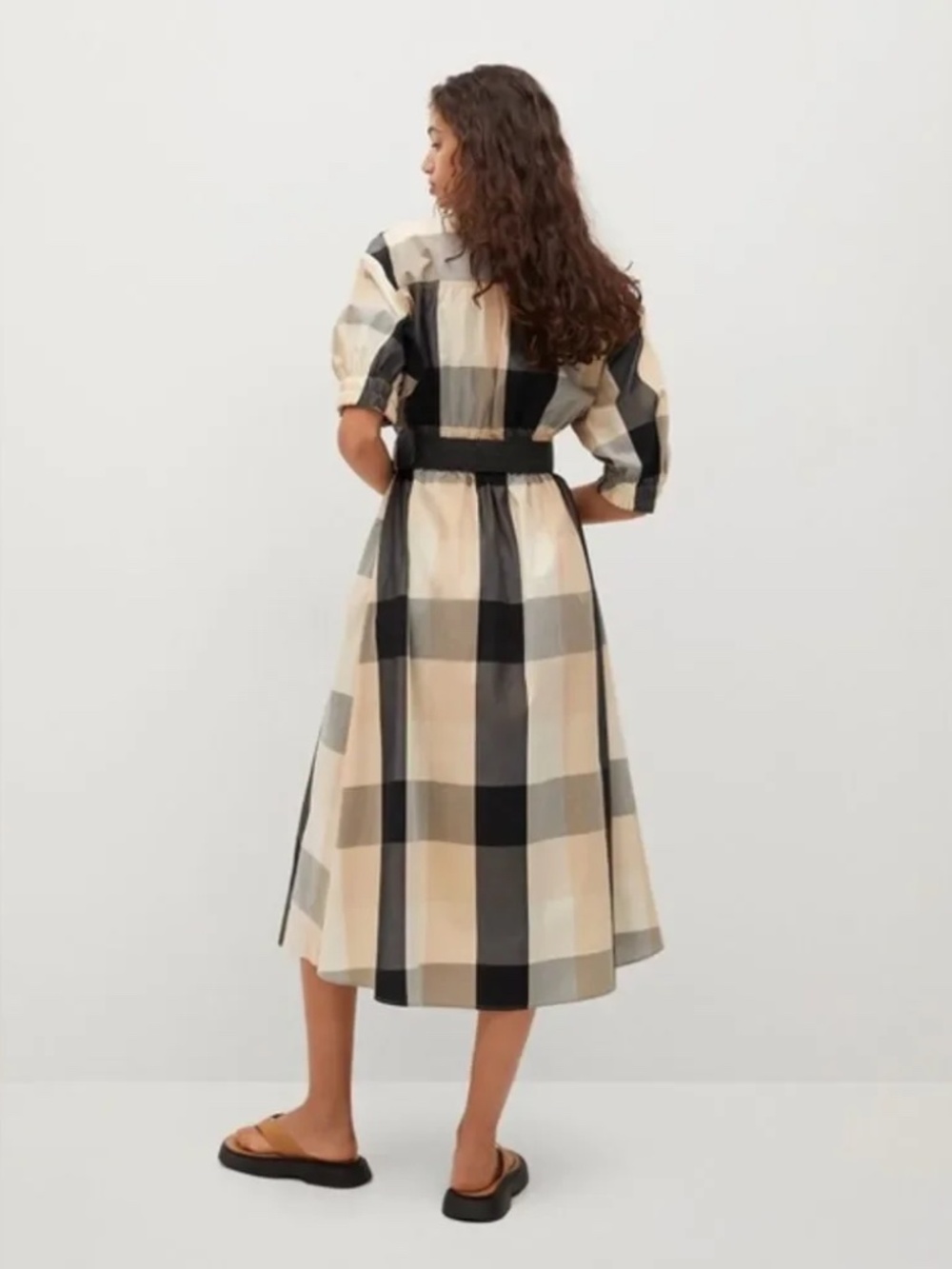 Mango Belted Plaid Midi Dress Size L (US 8–12) NWT - Picture 3 of 7